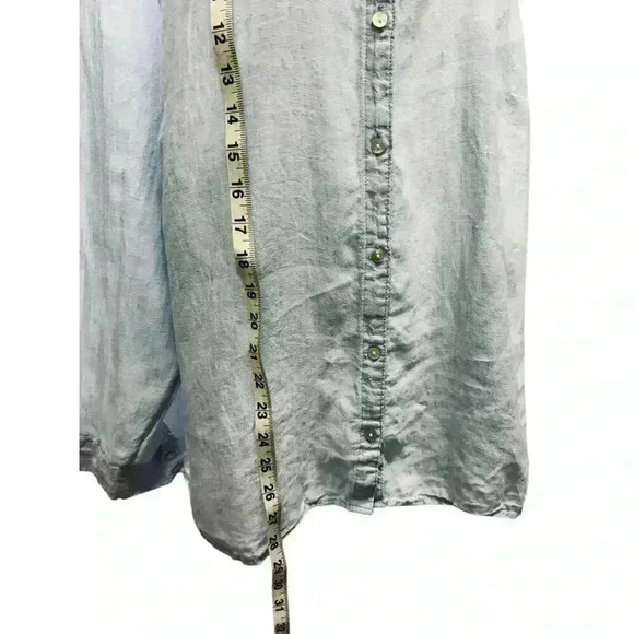 Sigrid Olsen 100% Linen Blue V-Neck Light Blue Blouse Button Down Shirt Size XL - Picture 13 of 16